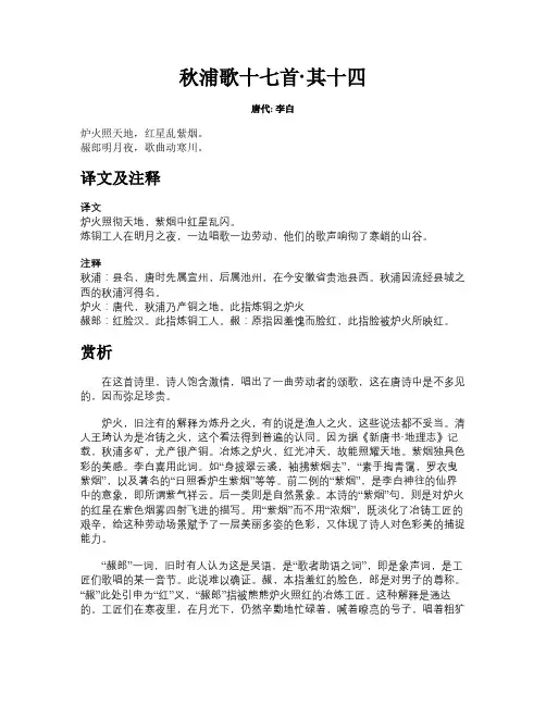 秋浦歌十七首·其十四