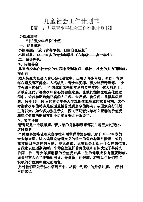 儿童社会工作计划书