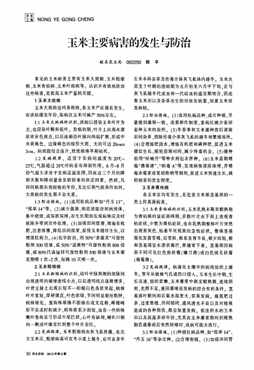 玉米主要病害的发生与防治