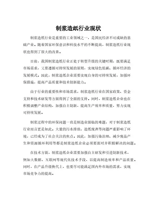 制浆造纸行业现状