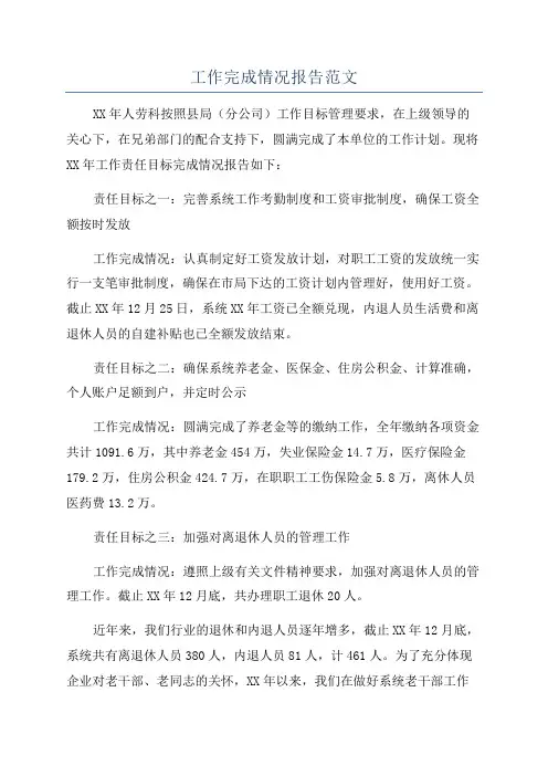 工作完成情况报告范文