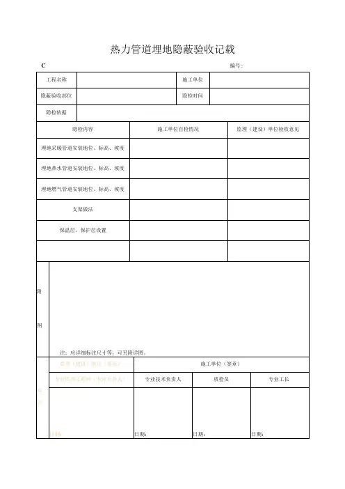 热力管道埋地隐蔽验收记录
