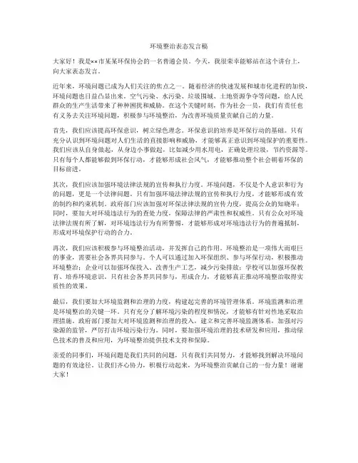 环境整治表态发言稿