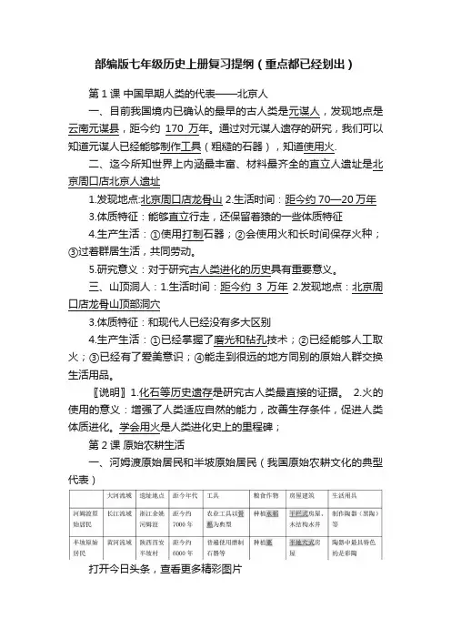 部编版七年级历史上册复习提纲（重点都已经划出）