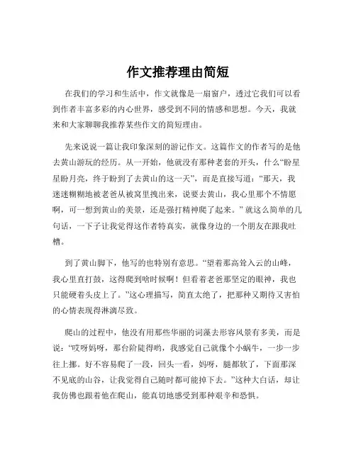 作文推荐理由简短