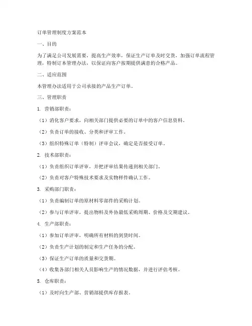 订单管理制度方案范本