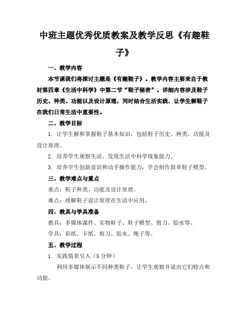 中班主题优秀优质教案及教学反思《有趣的鞋子》