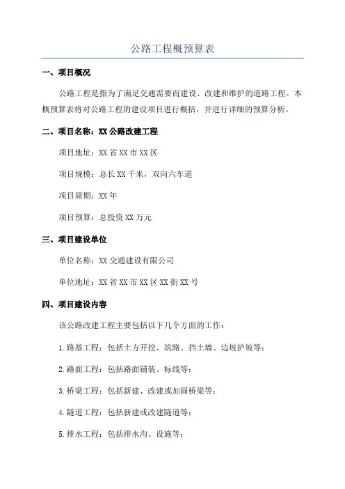 公路工程概预算表