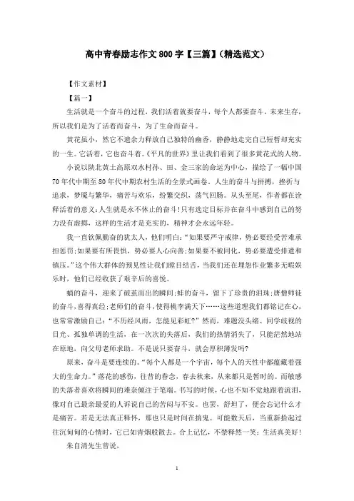 高中青春励志作文800字【三篇】(精选范文)