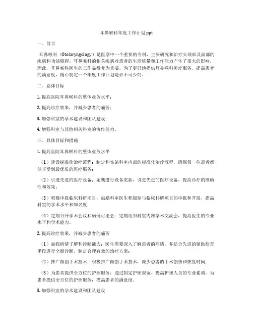 耳鼻喉科年度工作计划ppt