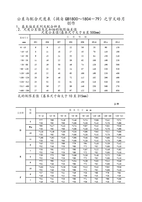 最新公差与配合标准表