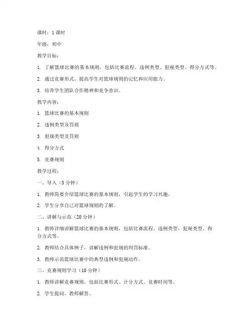 篮球规则竞赛教案设计模板