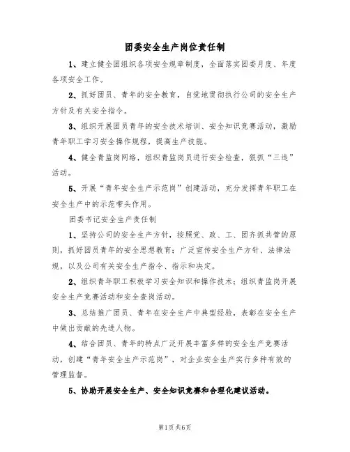 团委安全生产岗位责任制（四篇）