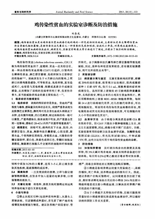 鸡传染性贫血的实验室诊断及防治措施