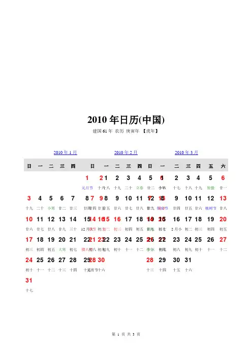 2010年日历
