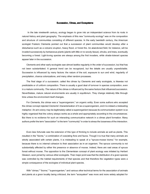 托福阅读TPO19-2 Succession, Climax, and Ecosystems