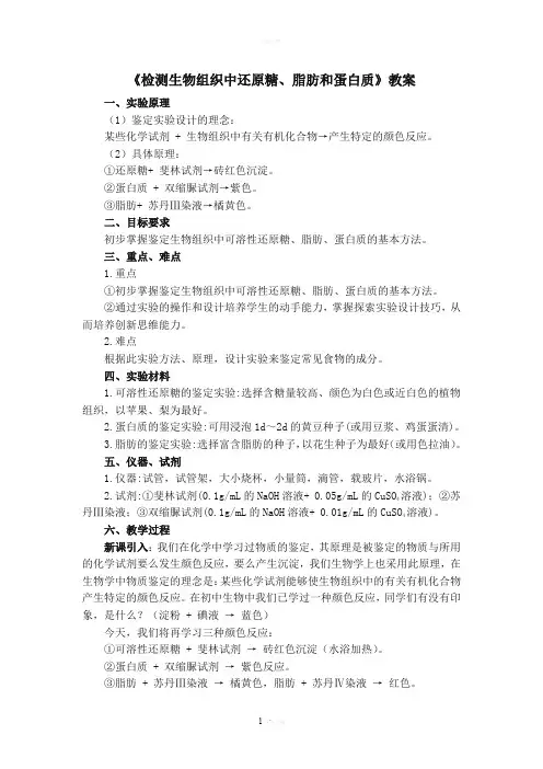 《检测生物组织中还原糖、脂肪和蛋白质》教案
