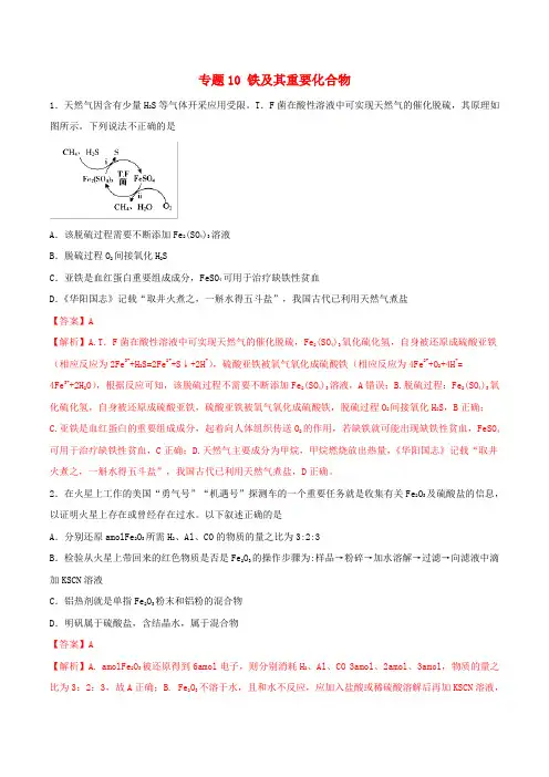 2020年高考化学专题10铁及其重要化合物含解析41