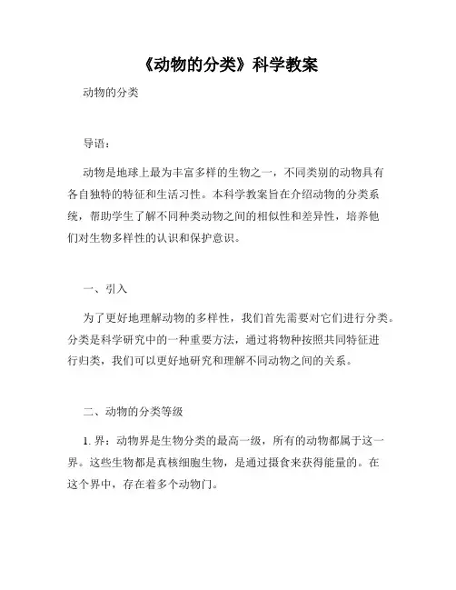 《动物的分类》科学教案