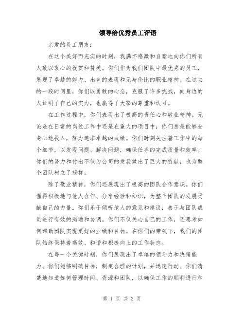 领导给优秀员工评语