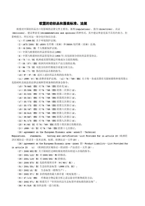 欧盟的纺织品和服装标准、法规