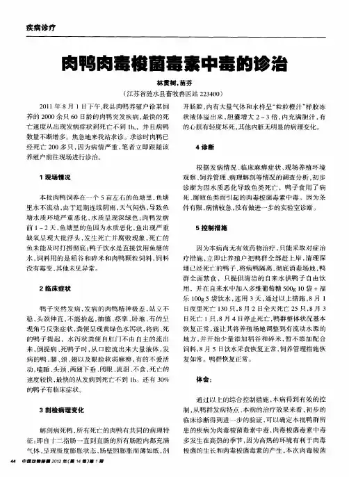 肉鸭肉毒梭菌毒素中毒的诊治