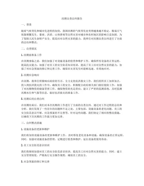 汛期自查自纠报告