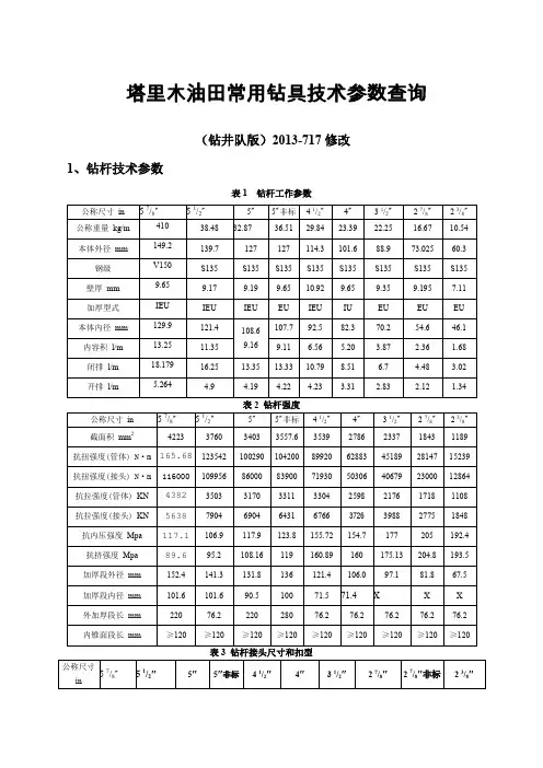 钻具常用技术参数查询钻井队
