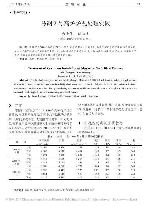马钢2号高炉炉况处理实践