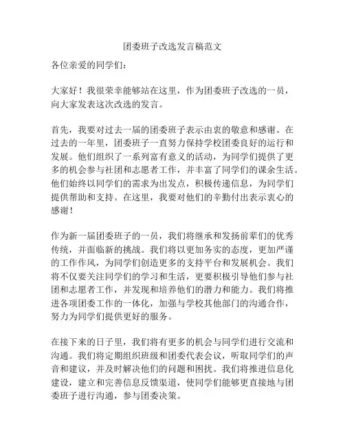 团委班子改选发言稿范文