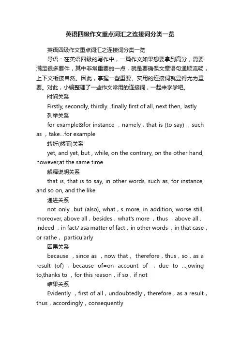 英语四级作文重点词汇之连接词分类一览