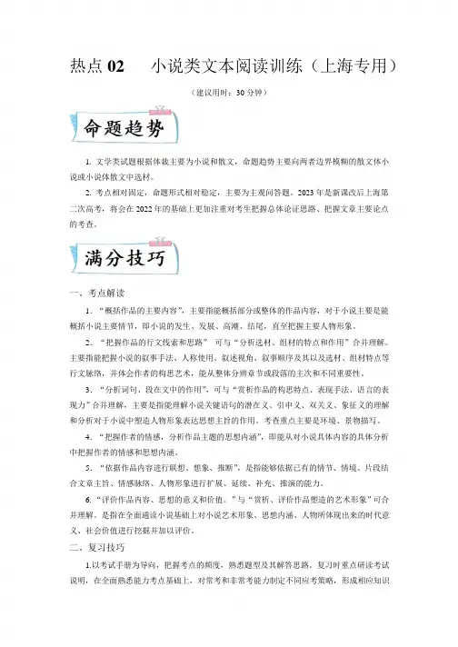 2023年高考语文重点难点专练(上海) 热点02 小说阅读训练  _6098