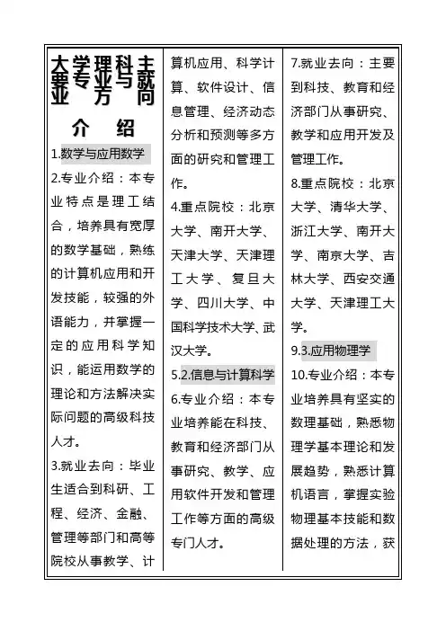 大学理科专业介绍与就业方向