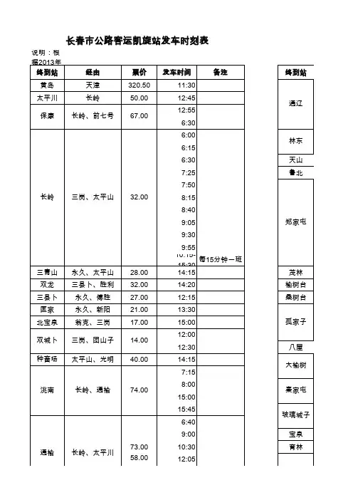 长春市凯旋公路客运站 发车时刻表 全(20131003胖胖虎整理)