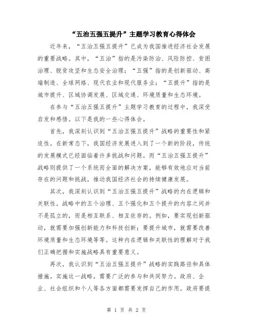 “五治五强五提升”主题学习教育心得体会