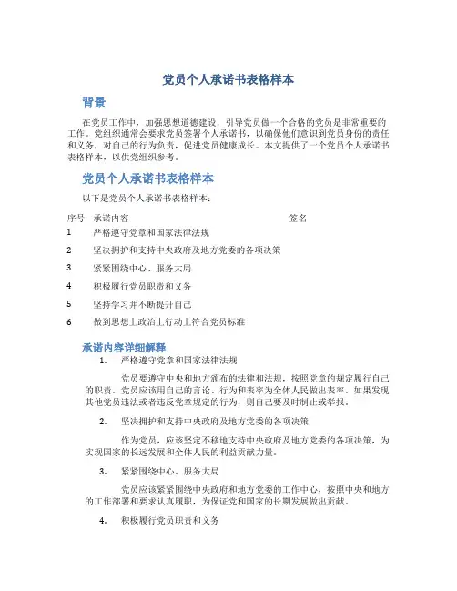 党员个人承诺书表格样本
