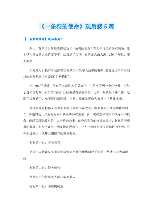 《一条狗的使命》观后感5篇