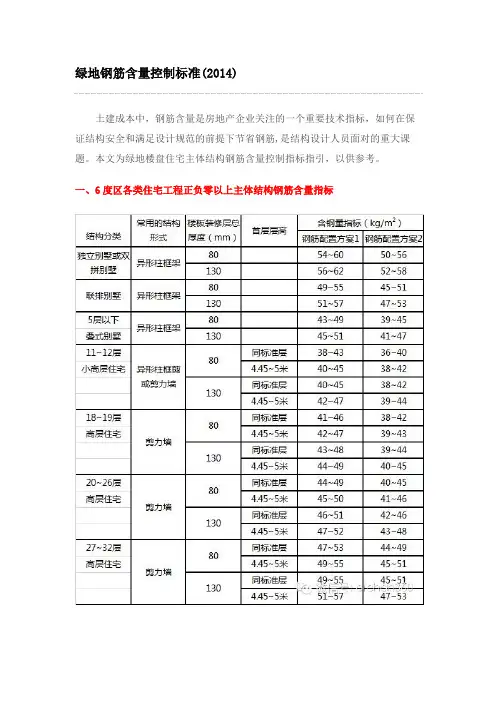 绿地钢筋含量控制标准2014