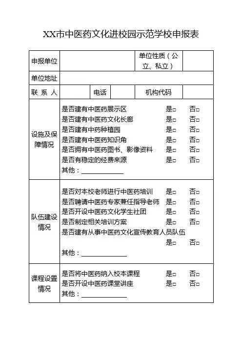 中医药文化进校园示范学校申报表