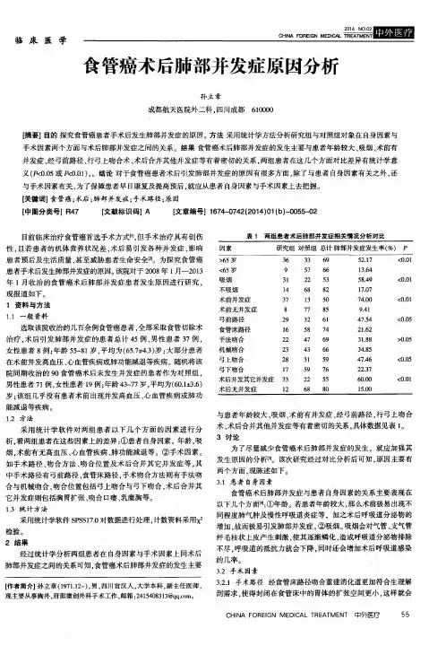 食管癌术后肺部并发症原因分析