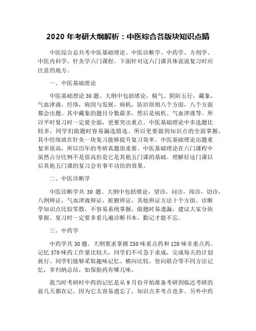 2020年考研大纲解析：中医综合各版块知识点睛