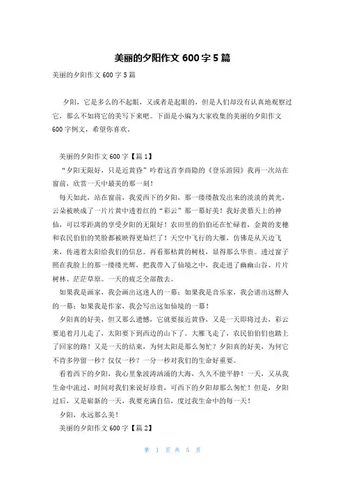 美丽的夕阳作文600字5篇