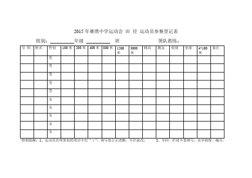 2015年赛博中学运动会 田 径 运动员参赛登记表(1)