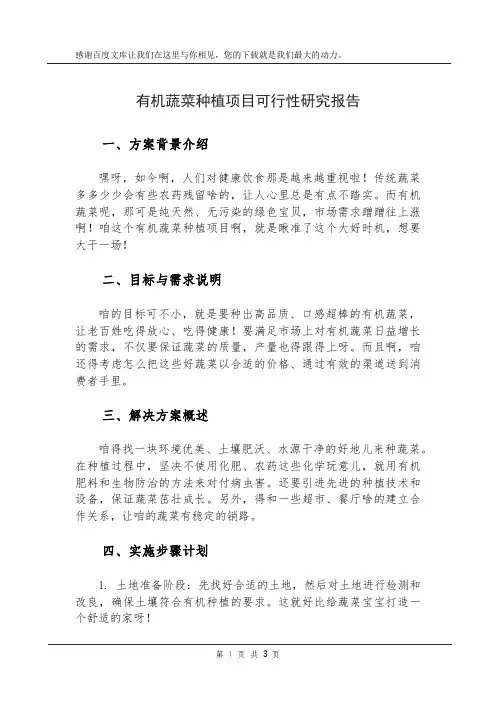 有机蔬菜种植项目可行性研究报告