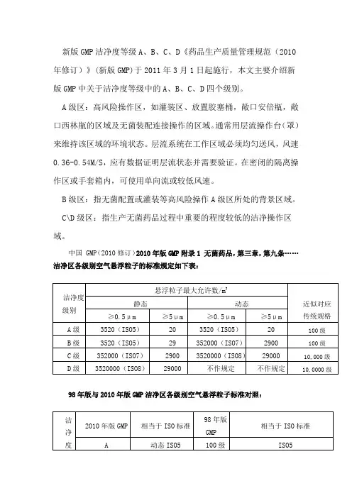 新版GMP洁净度等级