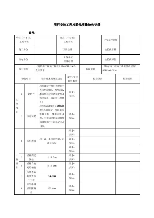 围栏安装工程检验批质量验收记录