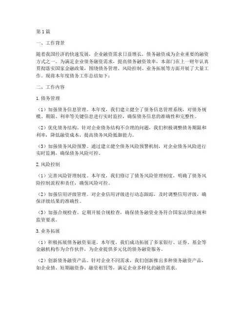 债务年度工作总结(3篇)