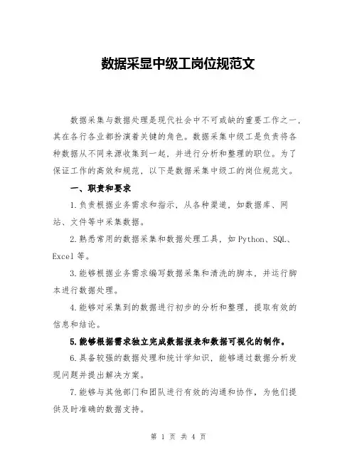 数据采显中级工岗位规范文