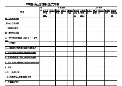所有者权益变动表excel表格模板