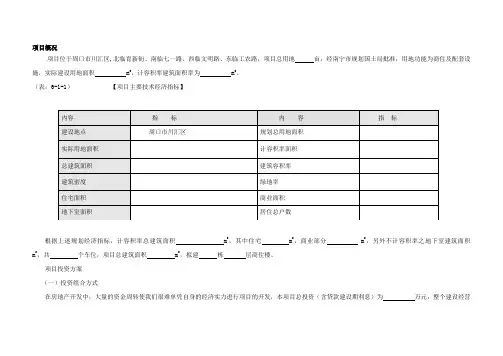 项目投资估算及资金筹措计划